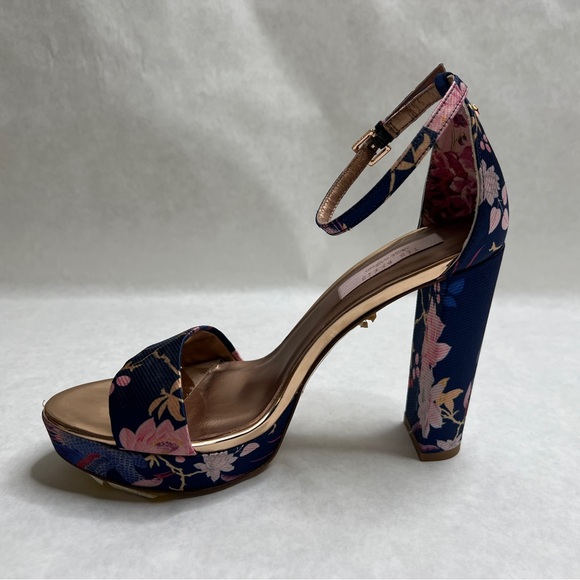TED BAKER Navy Chinoiserie Junaaa Jacquard Platform Sandals - Sz 38 / 7.5 - Picture 10 of 16